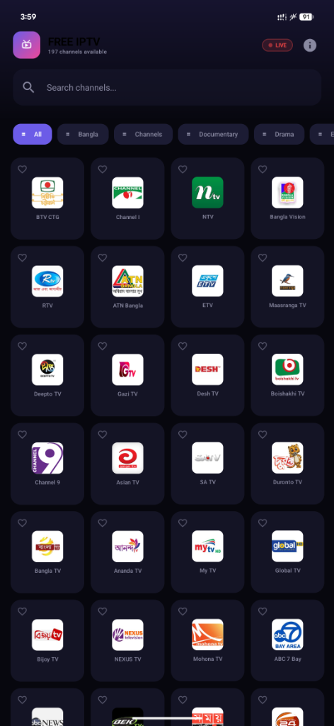 FreeIPTV Channels Grid